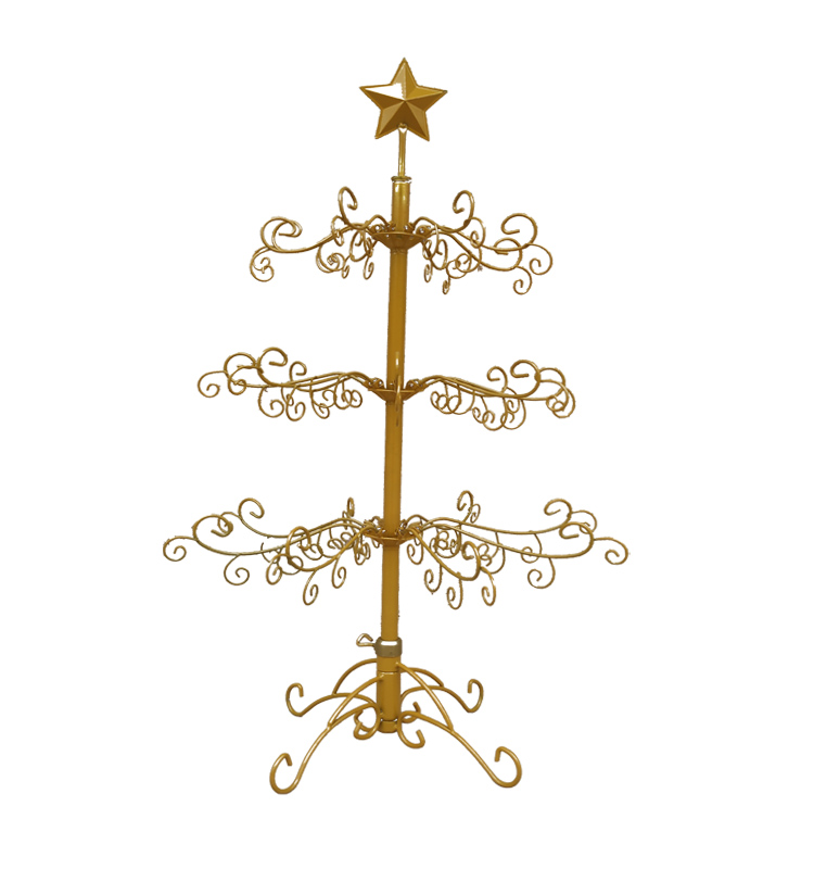 3 ft ornament display metal golden christmas tree with featured holder